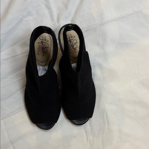 Life Stride Black Knit Peep-Toe Heeled Boots size 8.5 stretchy and comfortable - Picture 7 of 13